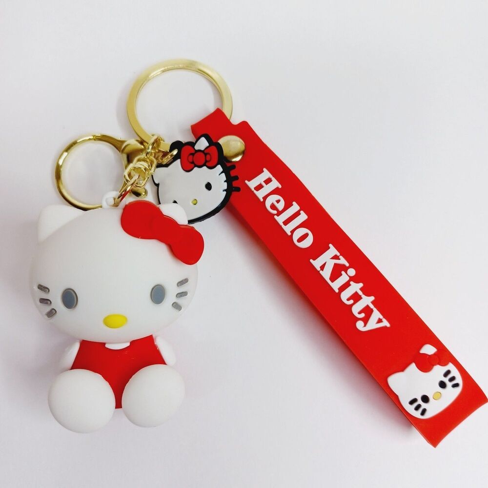 Sanrio HELLO KITTY Red Molded 3D FIGURE KEYCHAIN Charm Backpack Fob Carry Strap